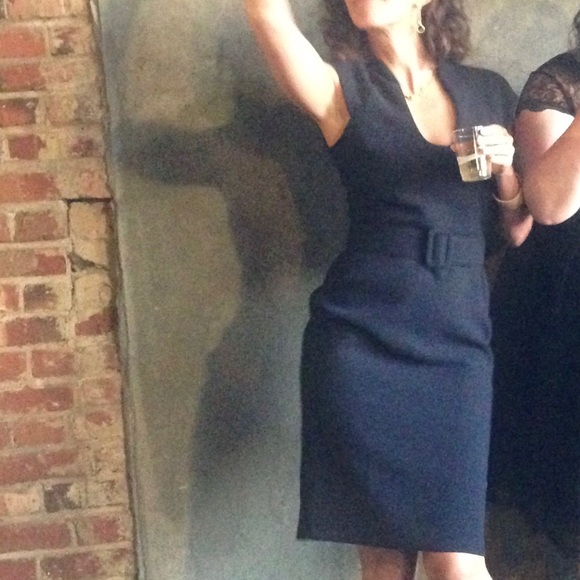 Navy Blue Badgley Mischka Belted Dress - Picture 4 of 4